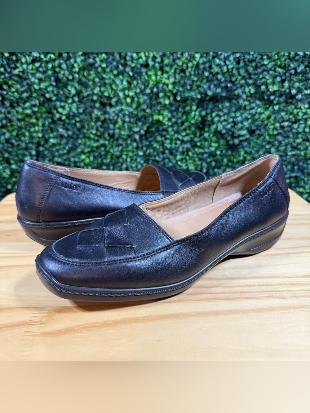 Hotter Comfort Concept Women’s 8 Black Leather Woven Toe Slip On Loafers